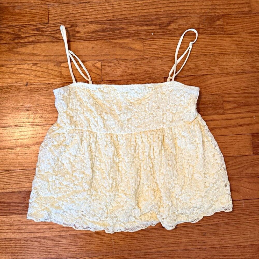 true Ivory Lace Ruffle Scoop Neck Spaghetti Strap Camisole Tank Top XL